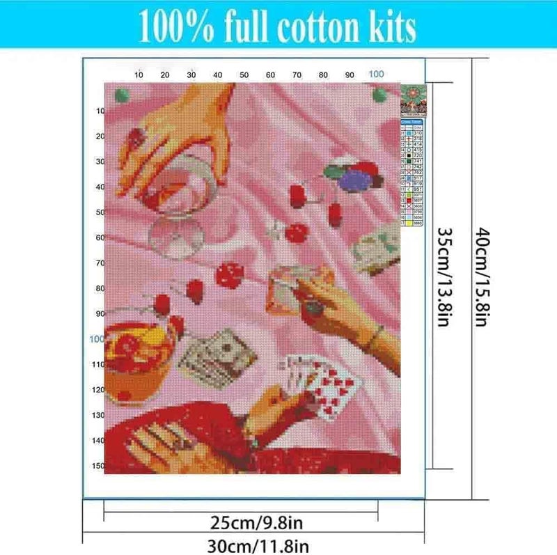 Tiwabb Vintage Poker Drinks Cross Stitch Kit for Adults, 12x12 cm, 11 CT, Modern, Retro, All Ages - Image 3